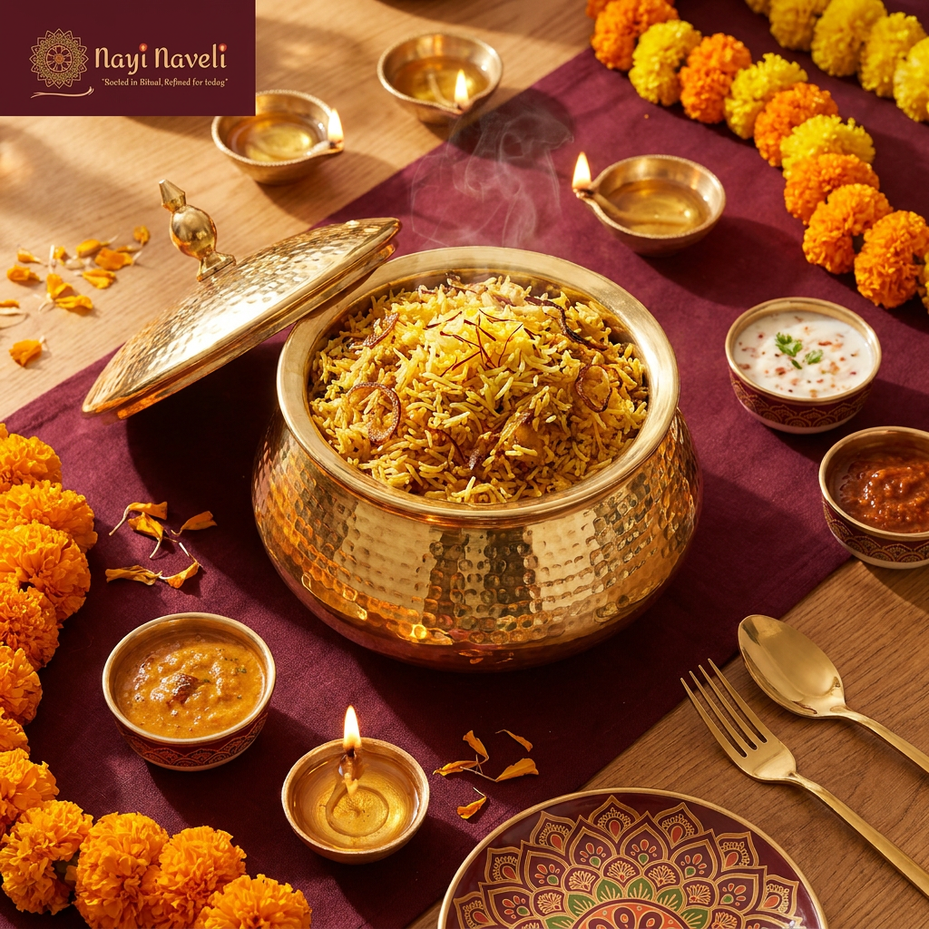 Nayi Naveli Premium Hand-Hammered Brass Biryani Matka Handi with Lid | Traditional Serving Pot for Biryani, Pulao & Curries | Made in India
