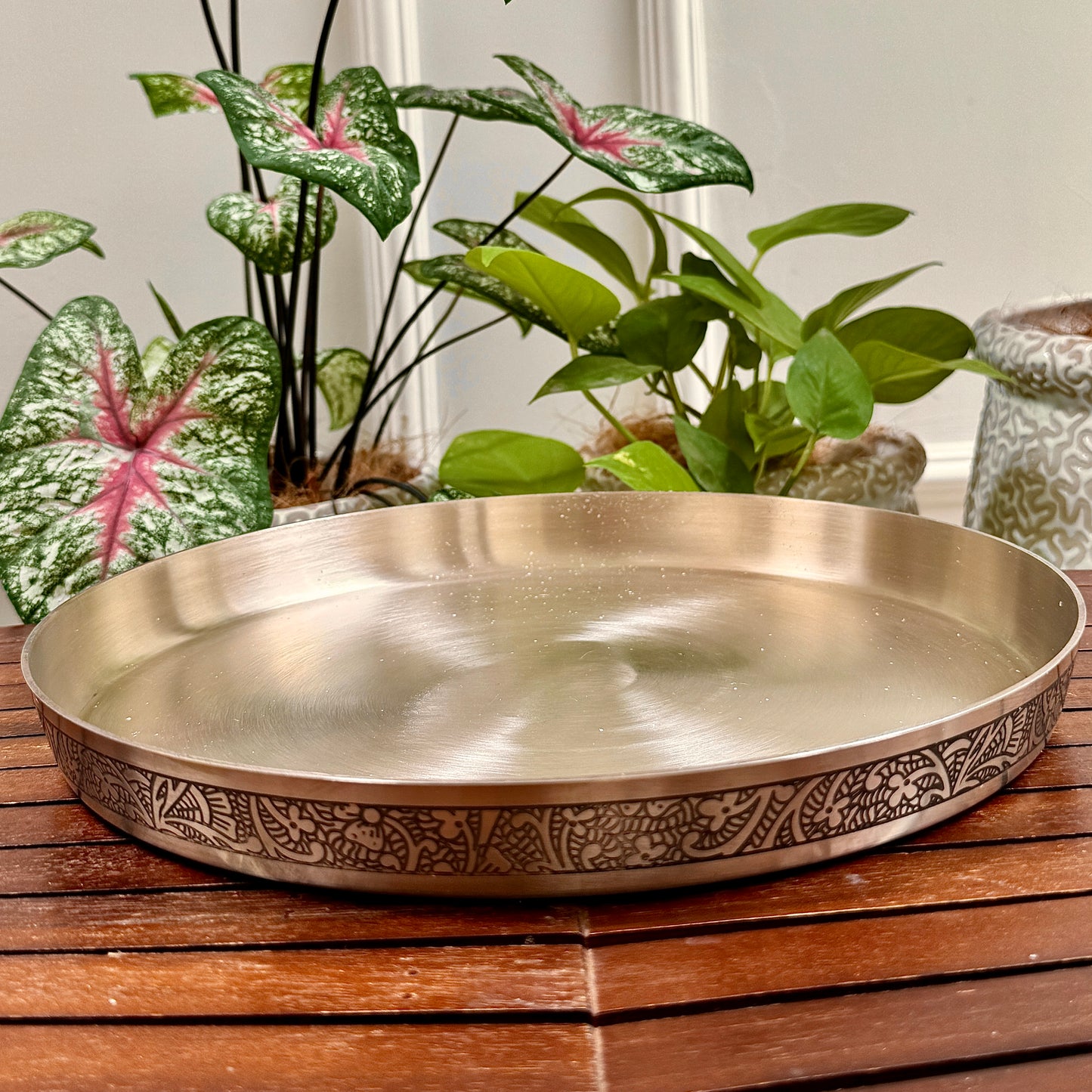 Handcrafted Bronze Thali Set with Intricate Engravings