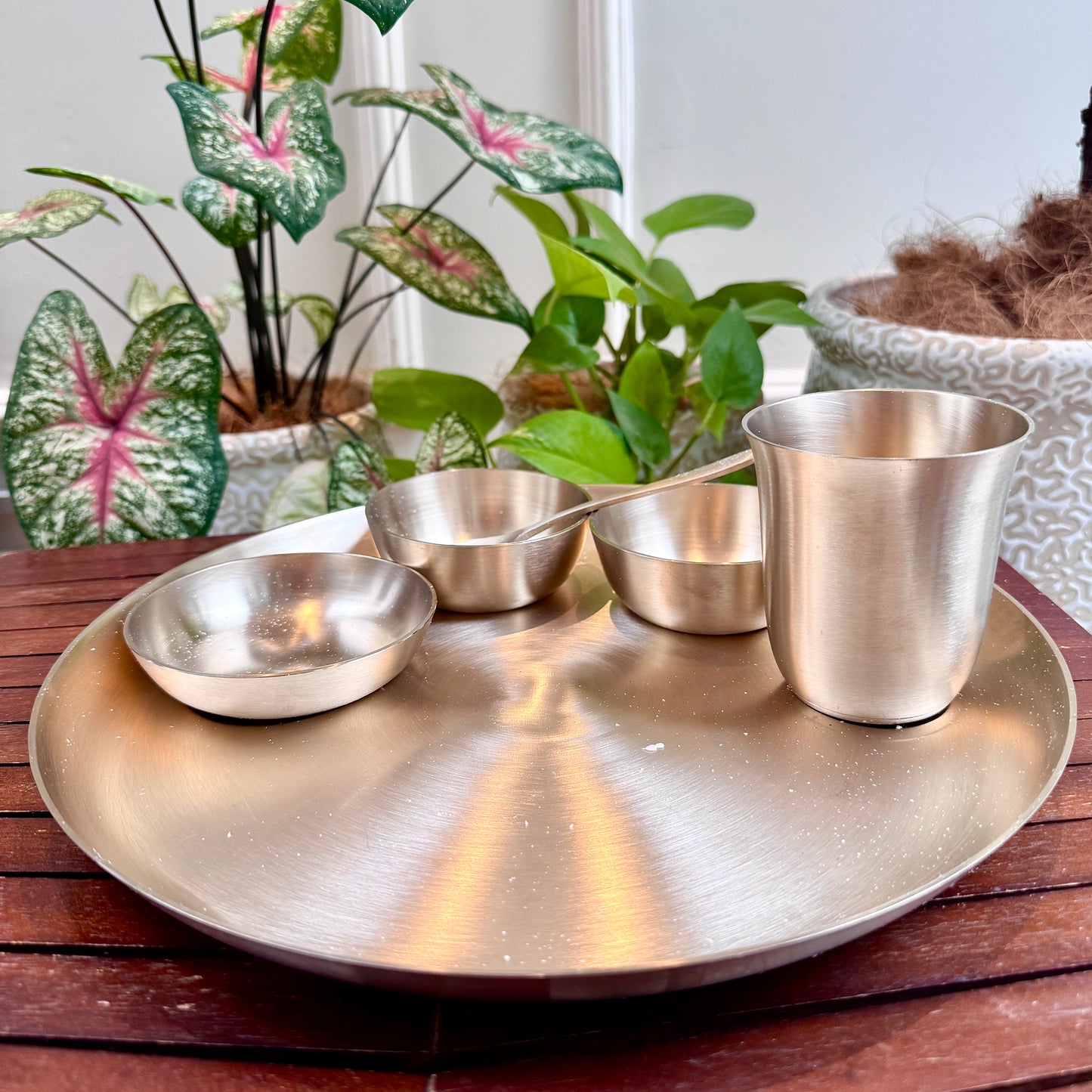 Handcrafted Bronze Thali Set in Matt Finish