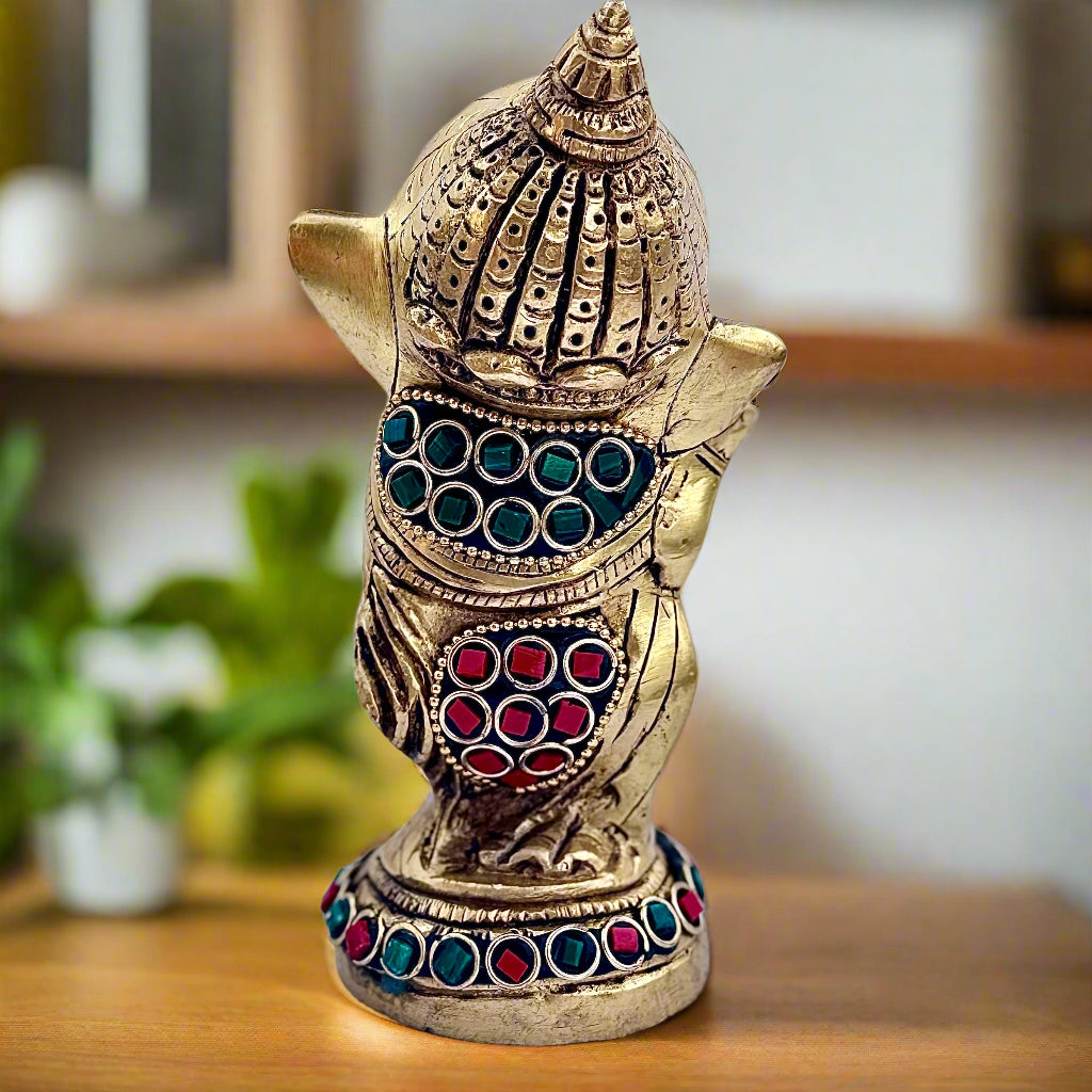 Premium Brass Baby Ganesha Idol with Handcrafted Stone Inlay | 5.5" | 875g | Made in India