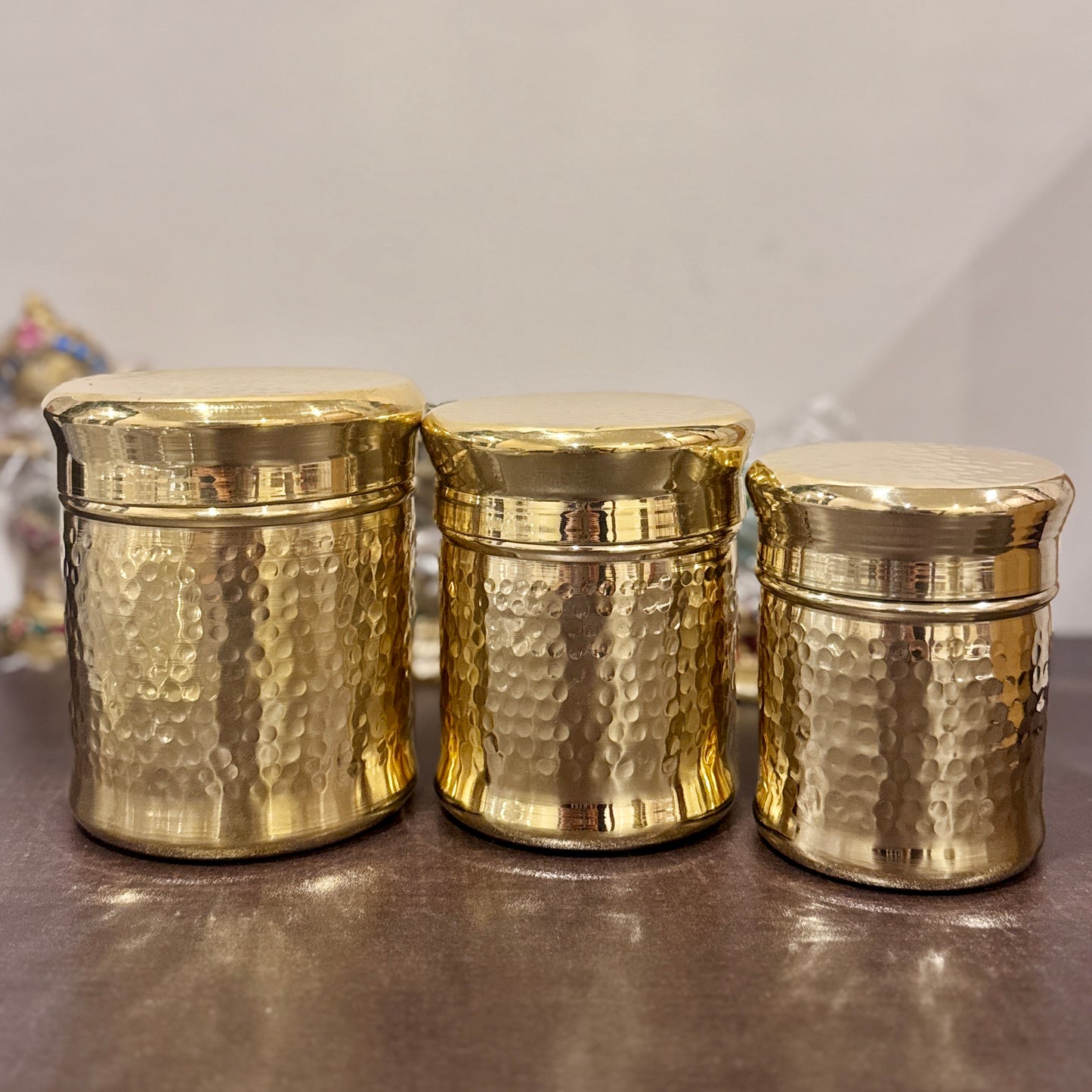 Premium Hammered Brass Container Set of 3 โ Made in India ๐ฎ๐ณ