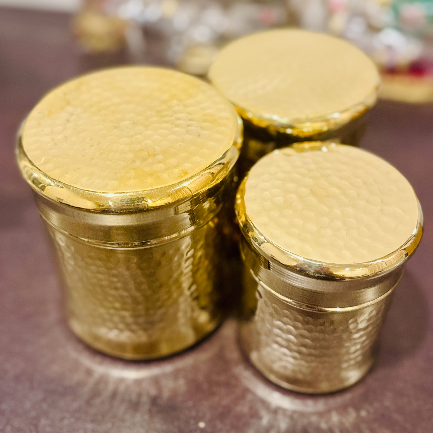 Premium Hammered Brass Container Set of 3 โ Made in India ๐ฎ๐ณ