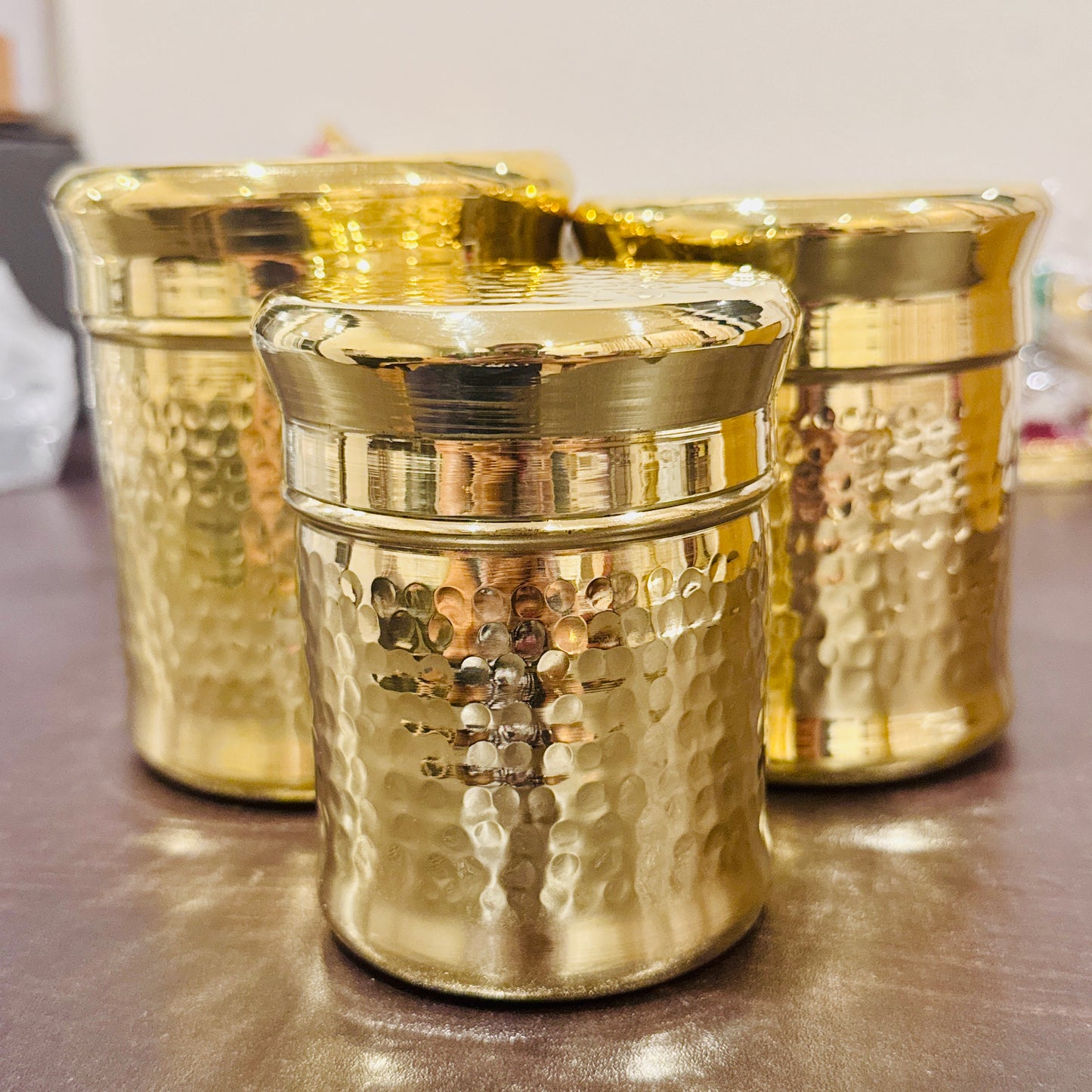 Premium Hammered Brass Container Set of 3 โ Made in India ๐ฎ๐ณ