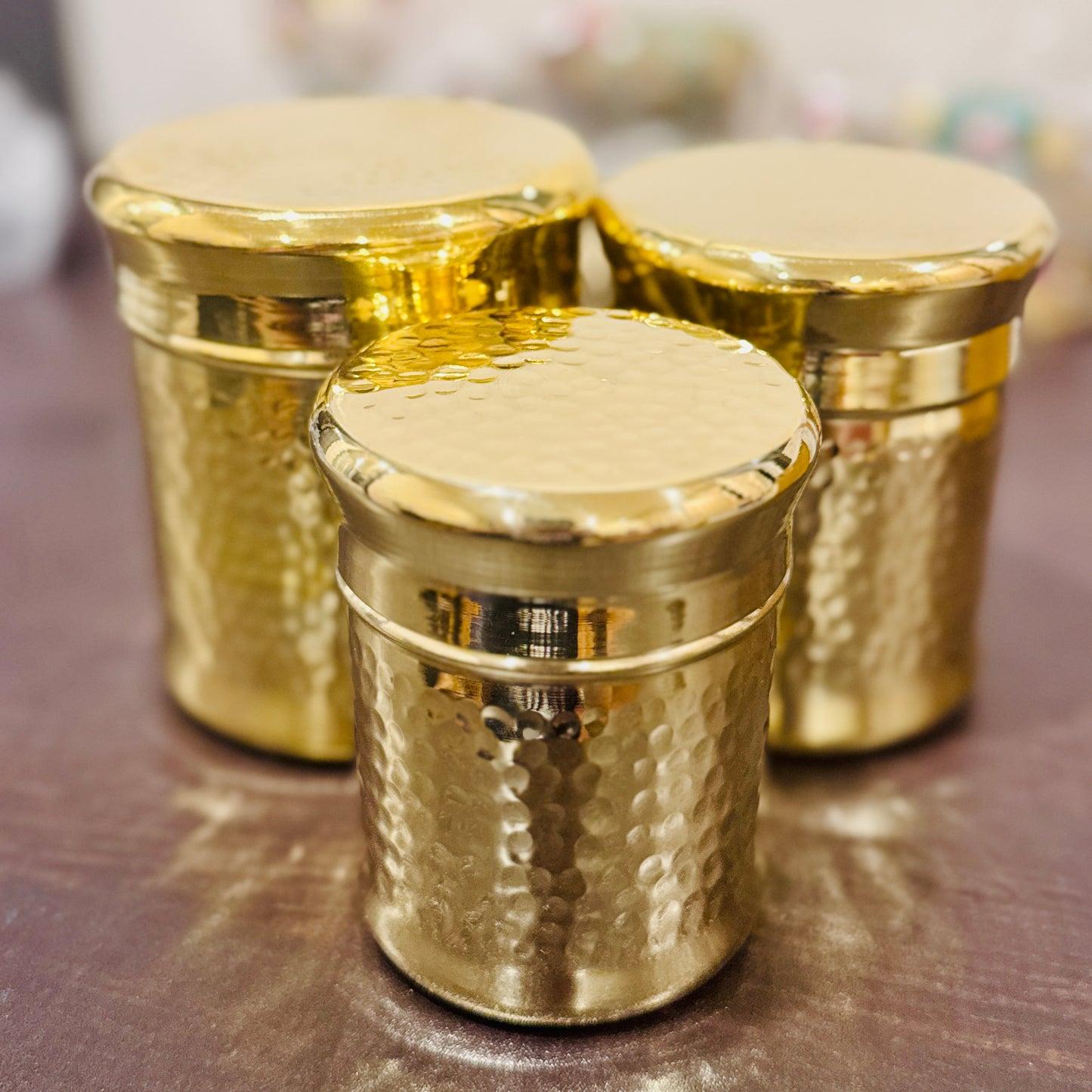 Premium Hammered Brass Container Set of 3 โ Made in India ๐ฎ๐ณ