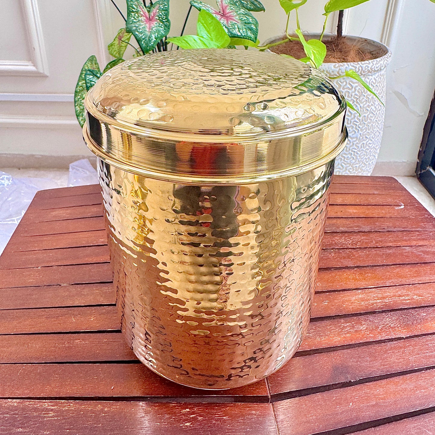 Premium Hand-Hammered Brass Container – 5 Pieces (800g to 2kg Capacity)