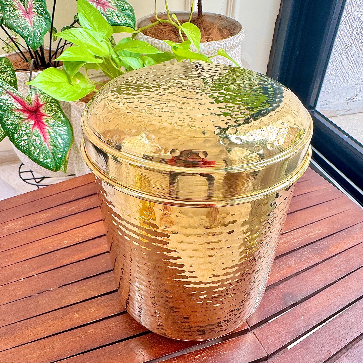 Premium Hand-Hammered Brass Container – 5 Pieces (800g to 2kg Capacity)