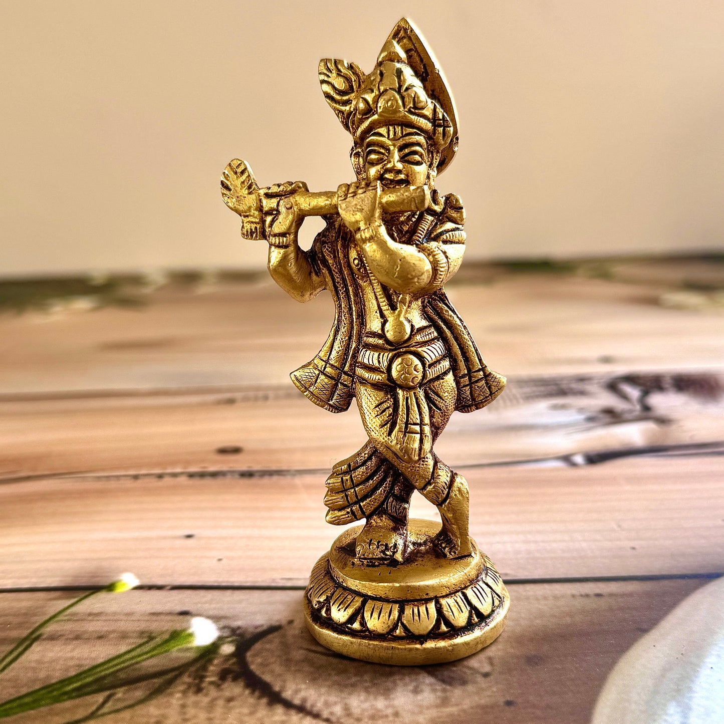 Brass Krishna Murti – 11cm Tall, 300g | Devotional Idol for Puja & Home Décor