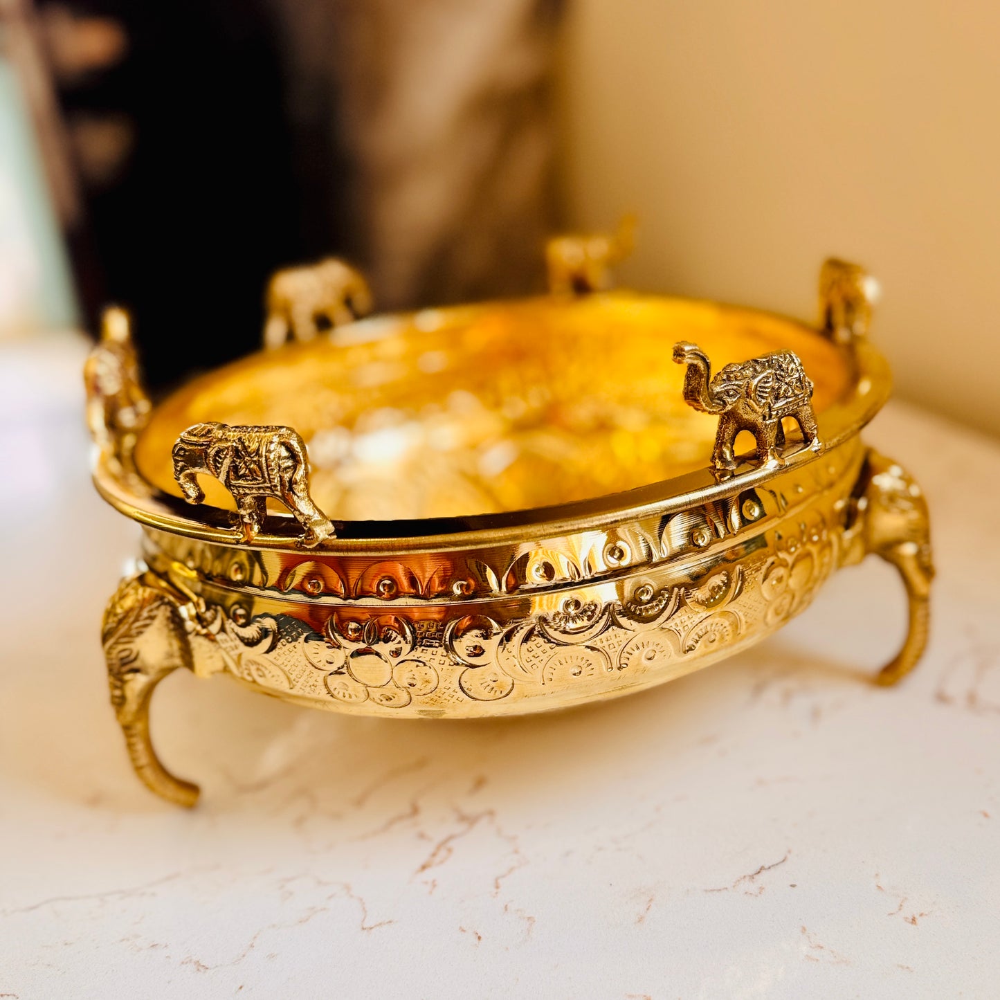 🐘 Premium Brass Elephant Urli Bowl