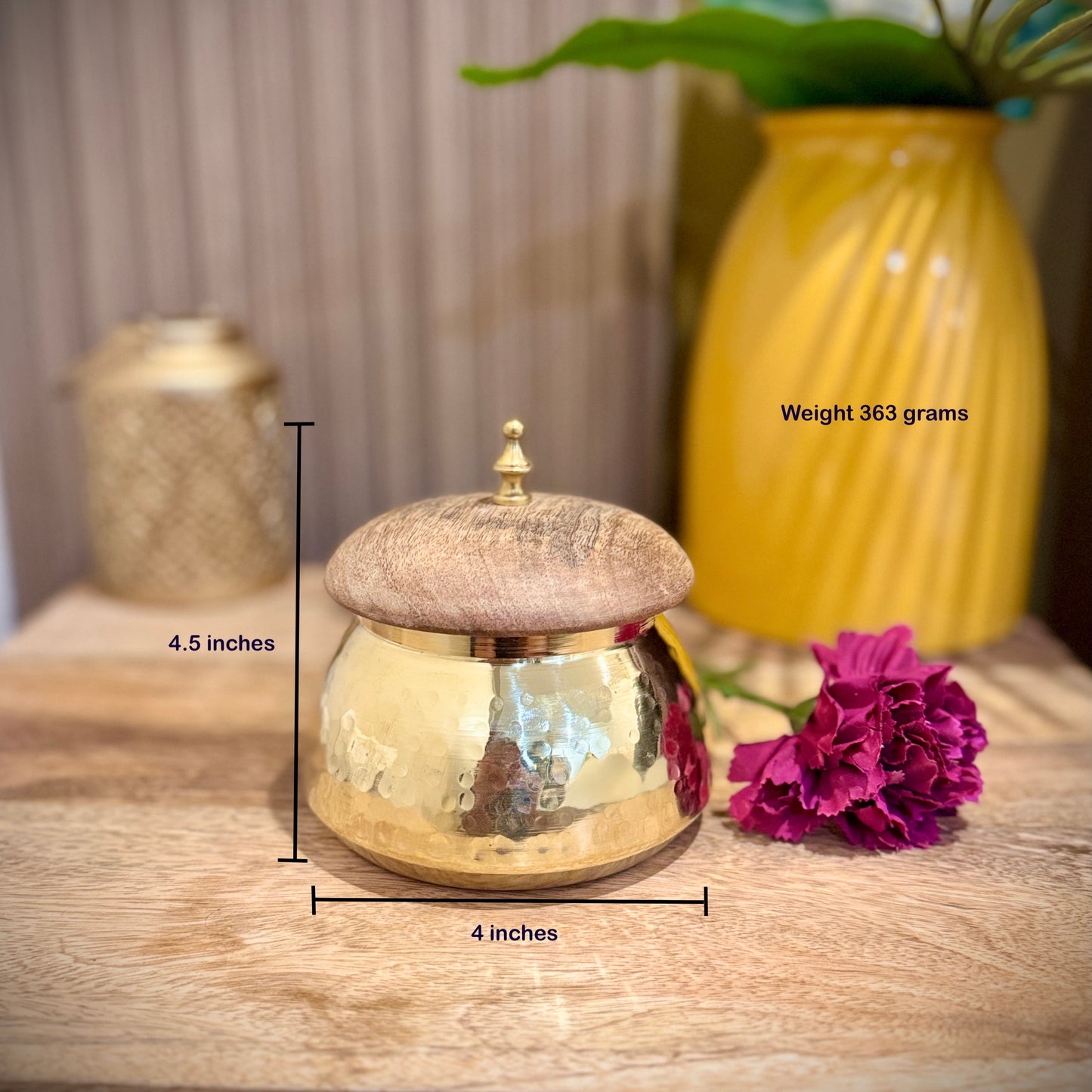 Hand-Hammered Brass Container with Lid