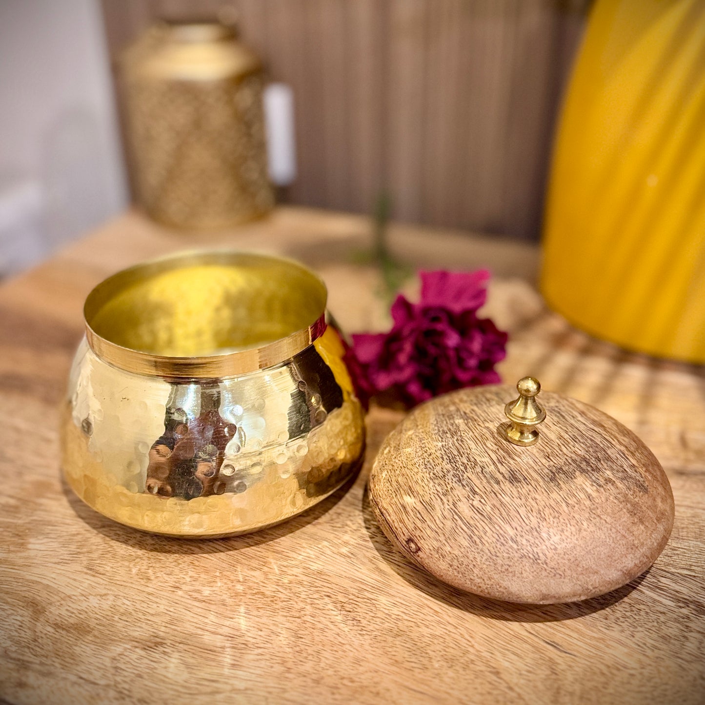 Hand-Hammered Brass Container with Lid