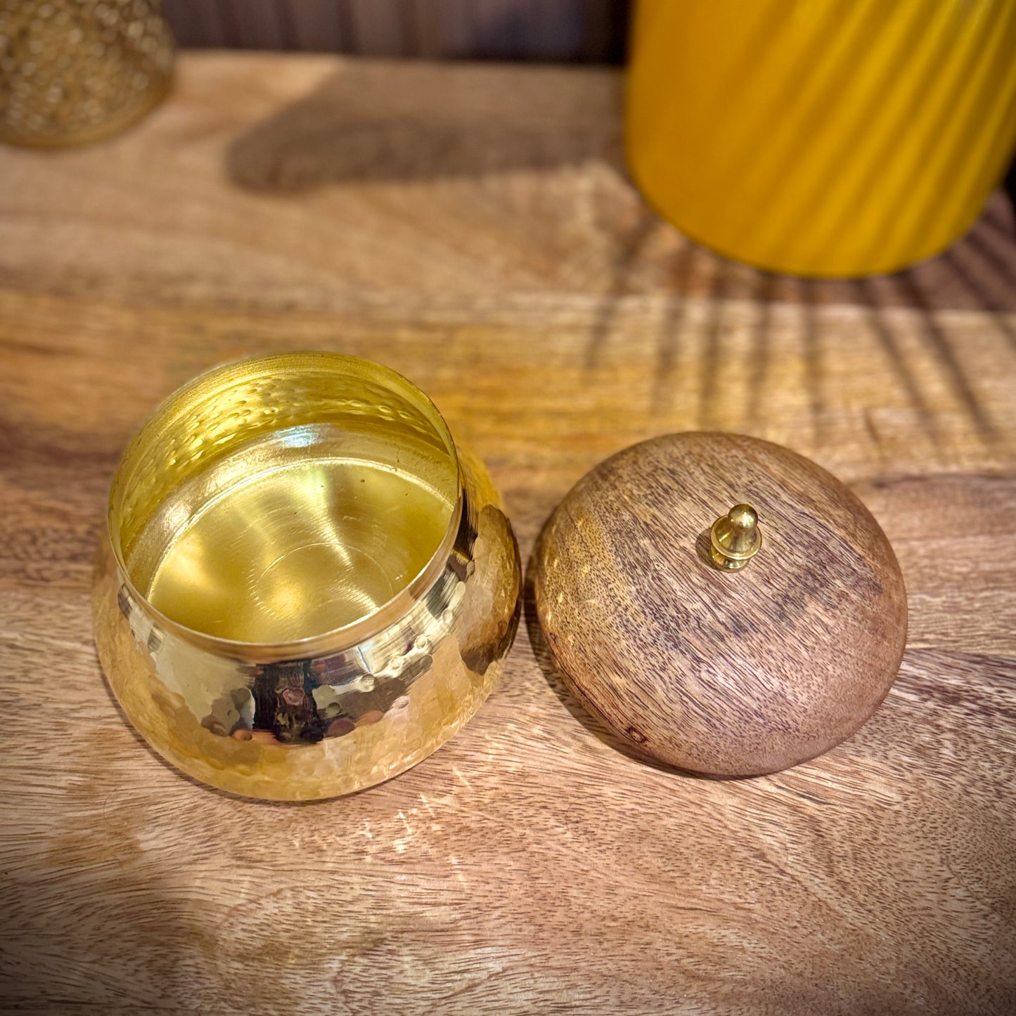 Hand-Hammered Brass Container with Lid
