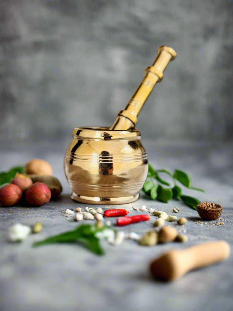 Premium Handcrafted Brass Mortar & Pestle (Kutni)