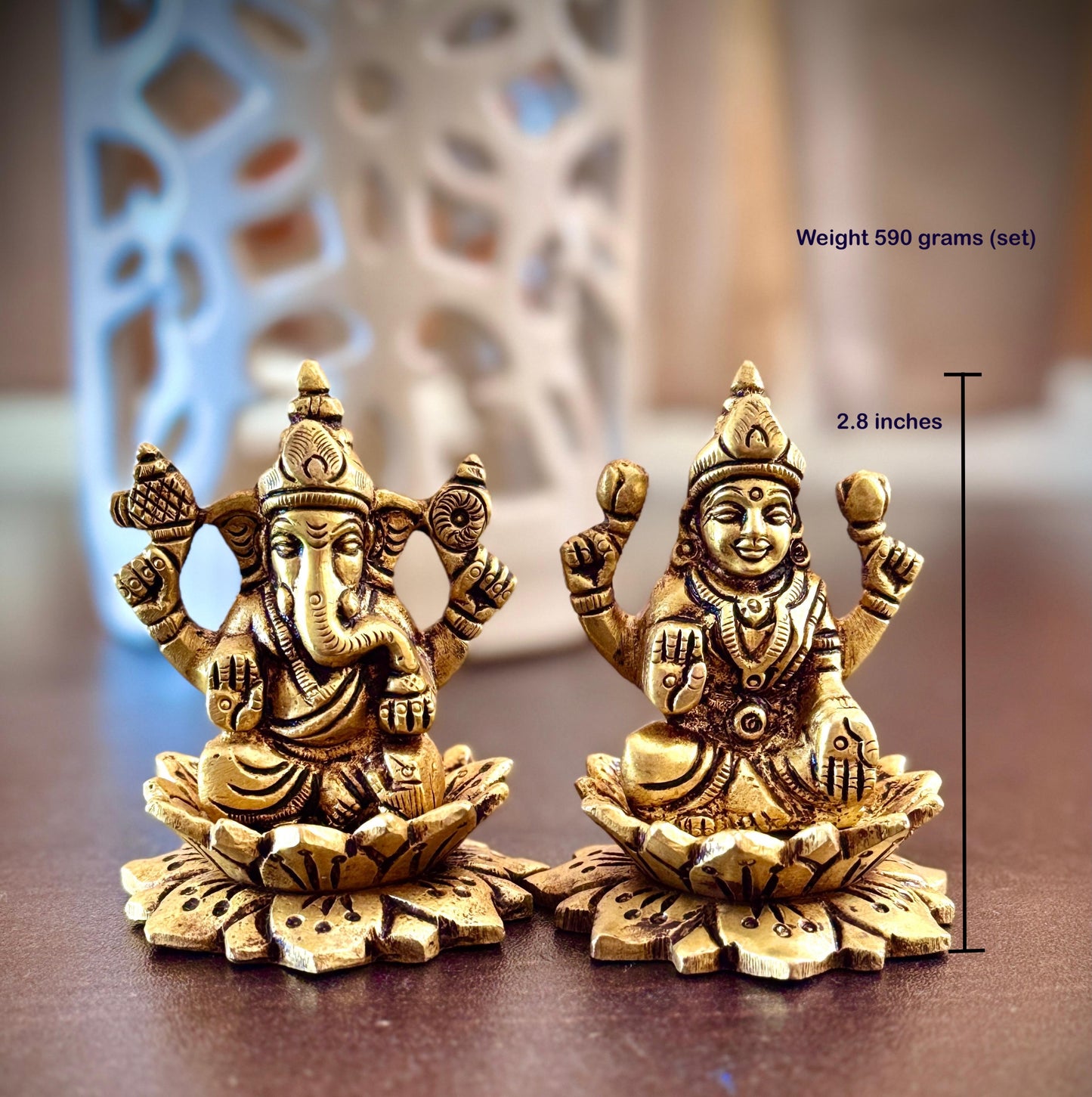 Pure Brass Ganesha and Lakshmi Idol Set
