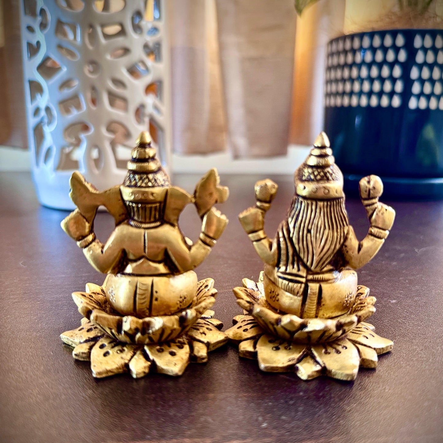 Pure Brass Ganesha and Lakshmi Idol Set