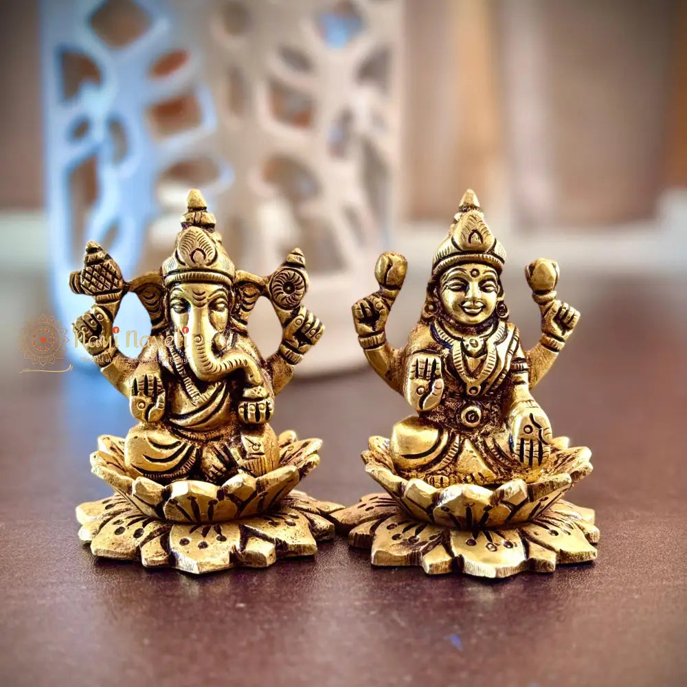 Pure Brass Ganesha and Lakshmi Idol Set