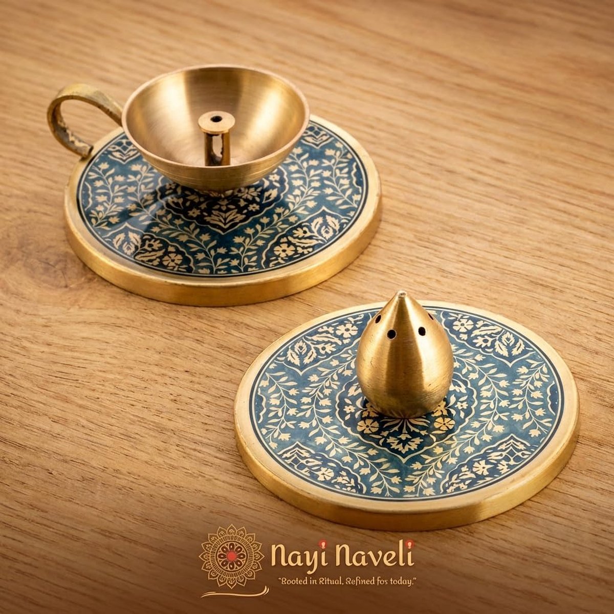 Aarunya Brass Diya, Incense Holder & Container Gift Set, photo 2