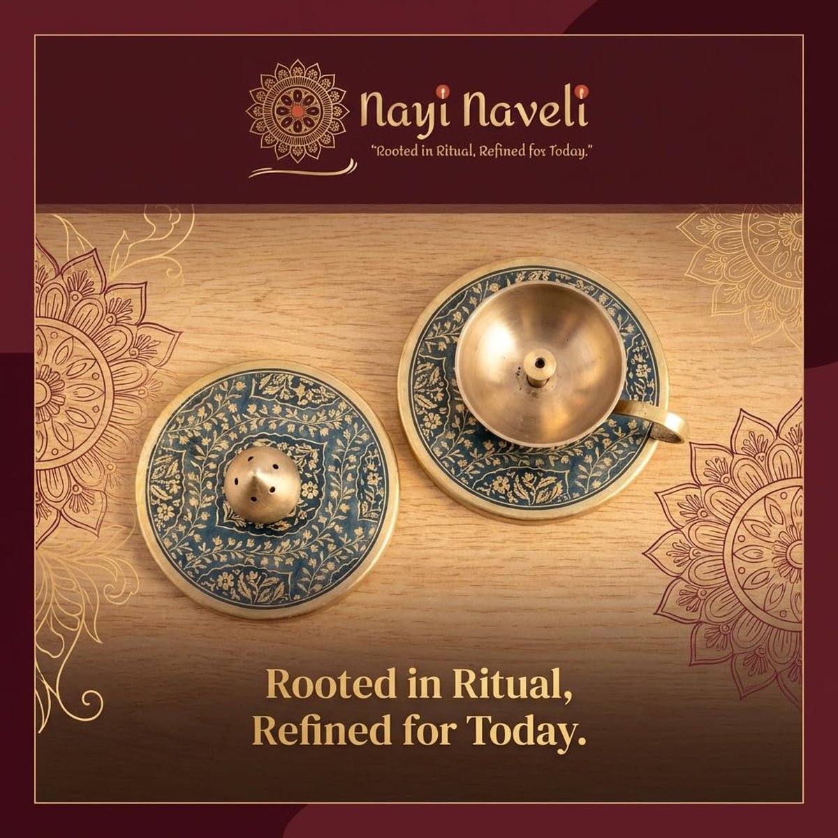 Aarunya Brass Diya, Incense Holder & Container Gift Set, photo 3