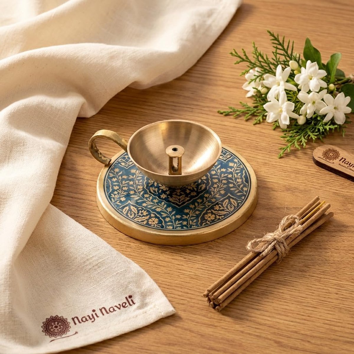 Aarunya Brass Diya, Incense Holder & Container Gift Set, photo 4