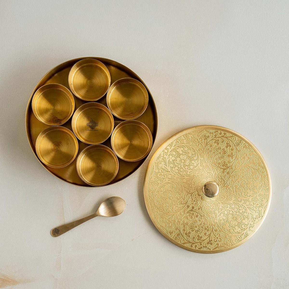 Brass Masala Box with Embossed Lid (5 Inch), photo 2