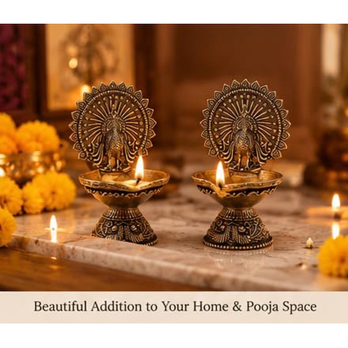 Brass Peacock Diya (Set of 2), photo 2
