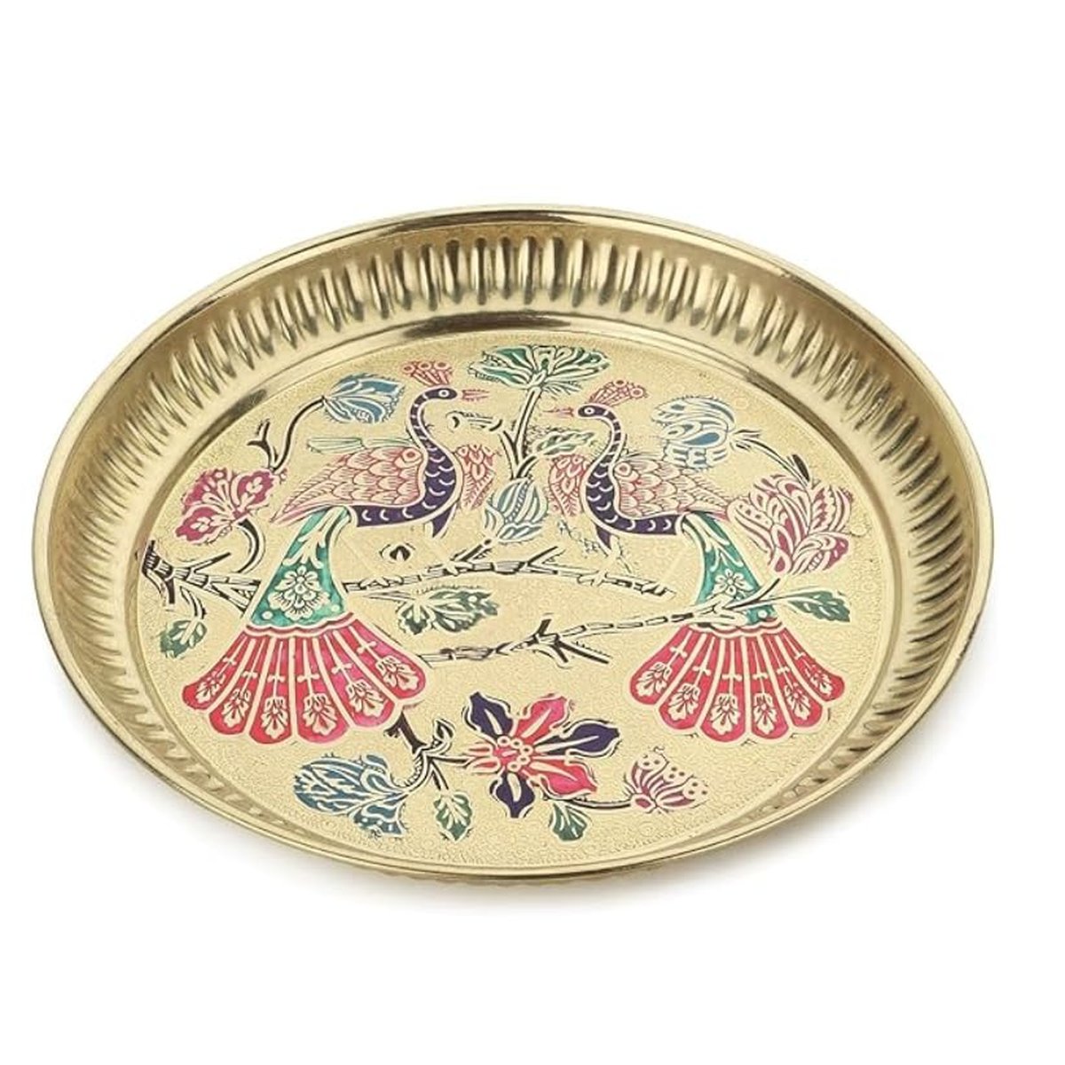 Brass Pooja Thali, Peacock Design