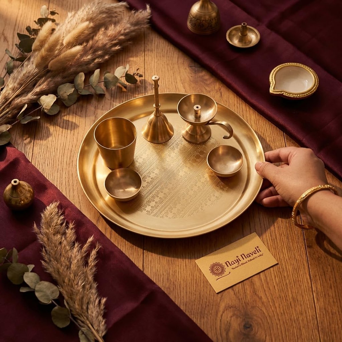 Brass Pooja Thali Set (6 Pieces)