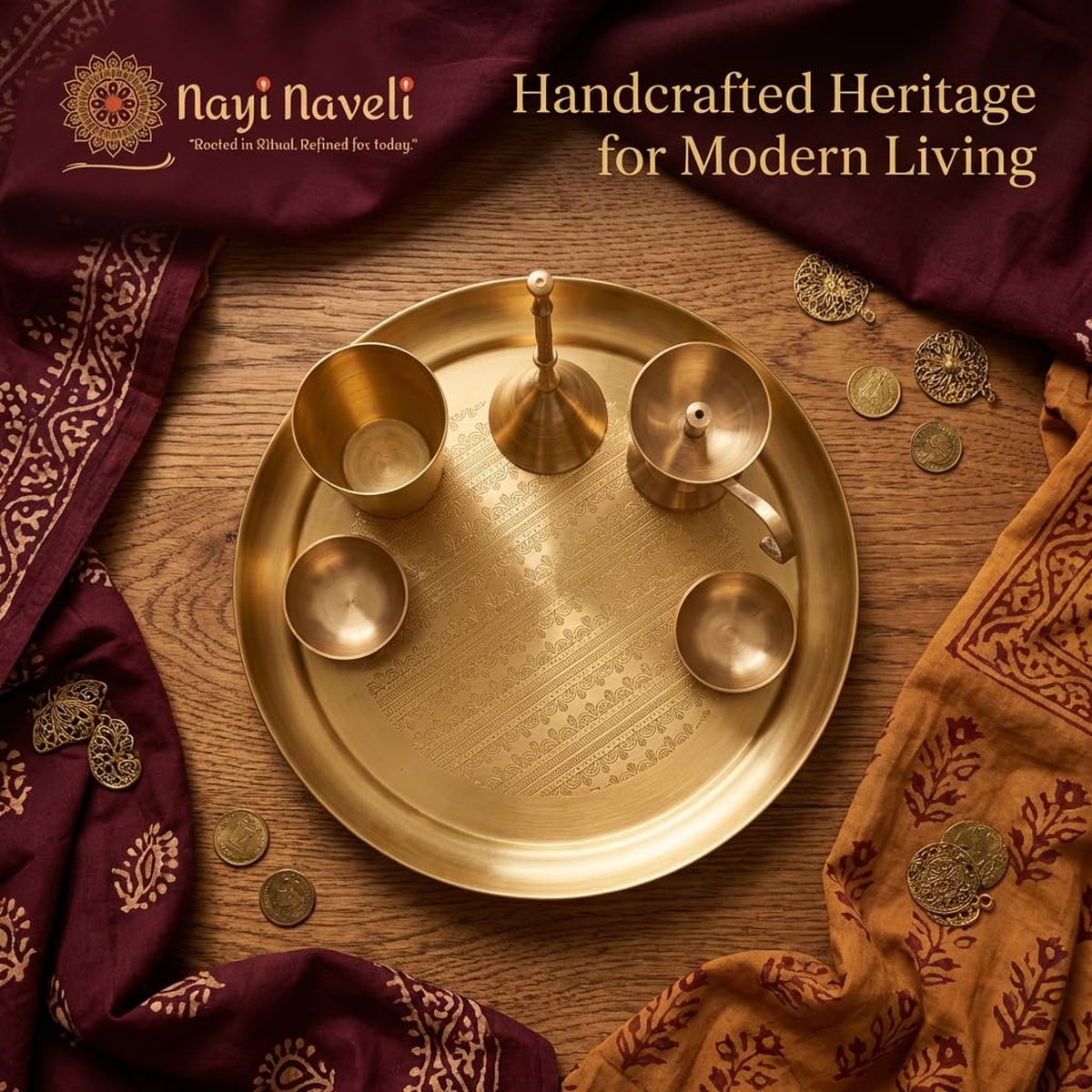 Brass Pooja Thali Set (6 Pieces), photo 2
