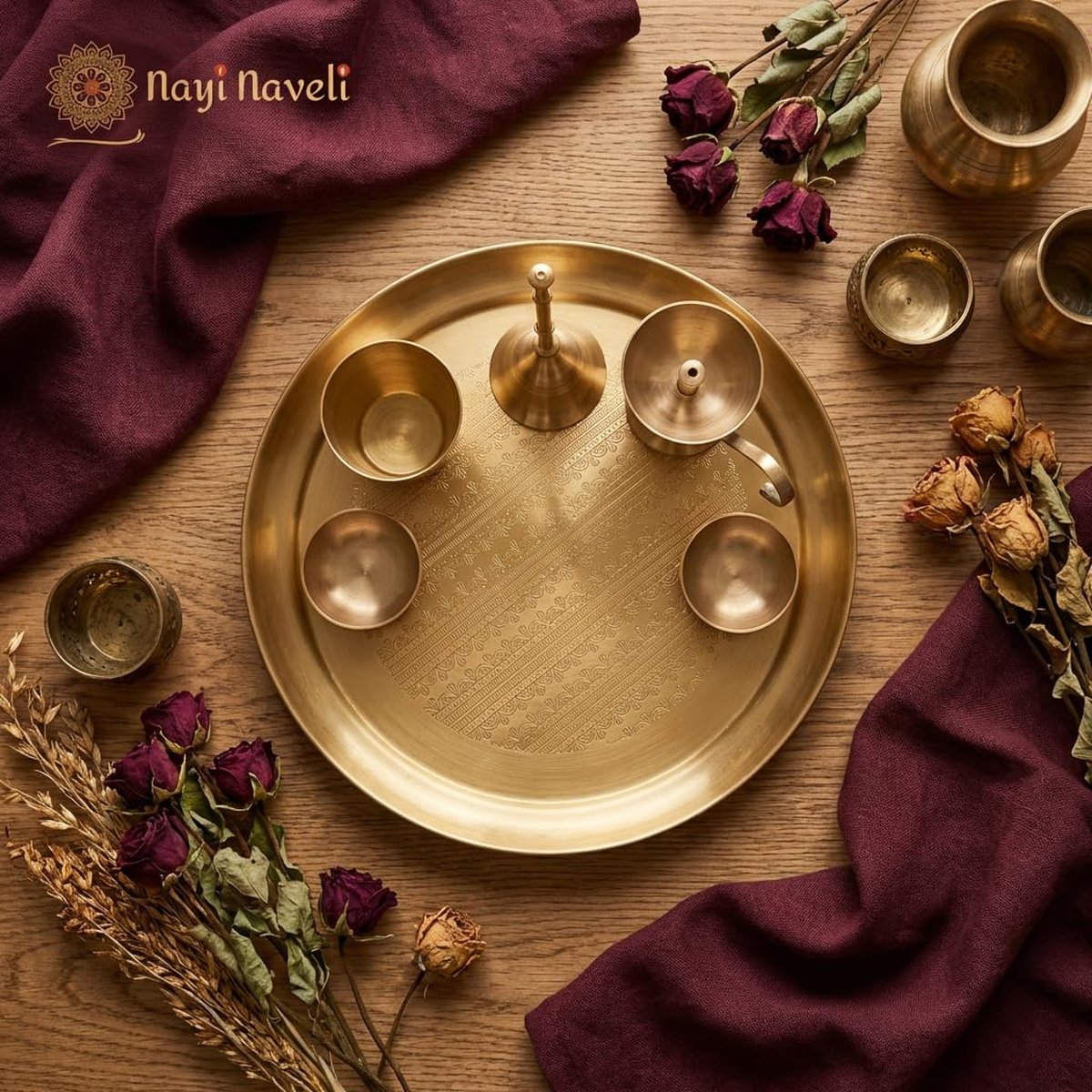 Brass Pooja Thali Set (6 Pieces), photo 3