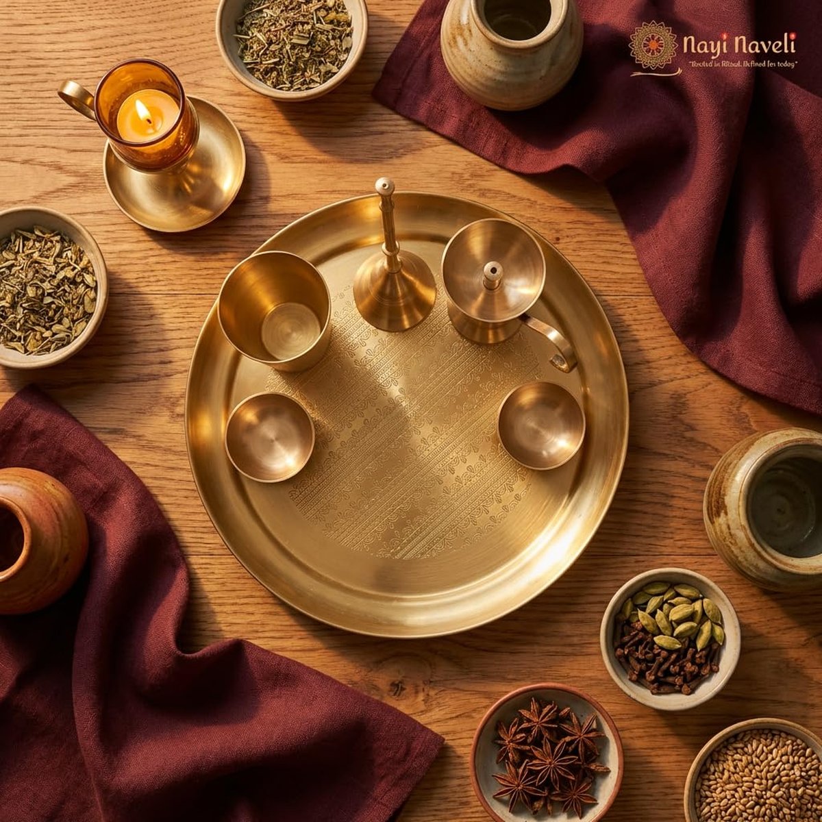 Brass Pooja Thali Set (6 Pieces), photo 4