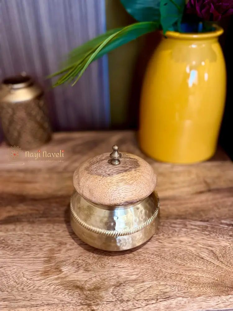 Brass Storage Jar with Wooden Lid — photo 3