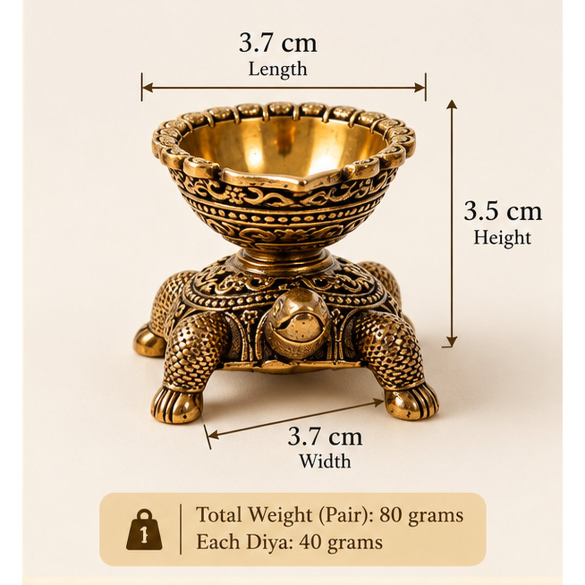 Fine Brass Tortoise Diya (Set of 2), photo 3