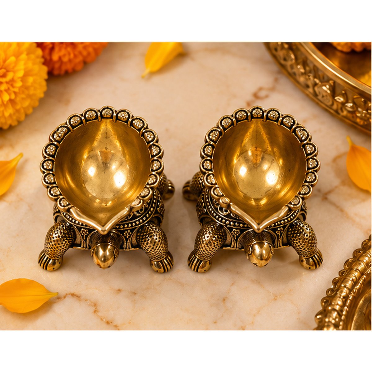 Fine Brass Tortoise Diya (Set of 2), photo 4