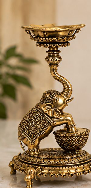 Fine Brass Elephant Diya (Tall)
