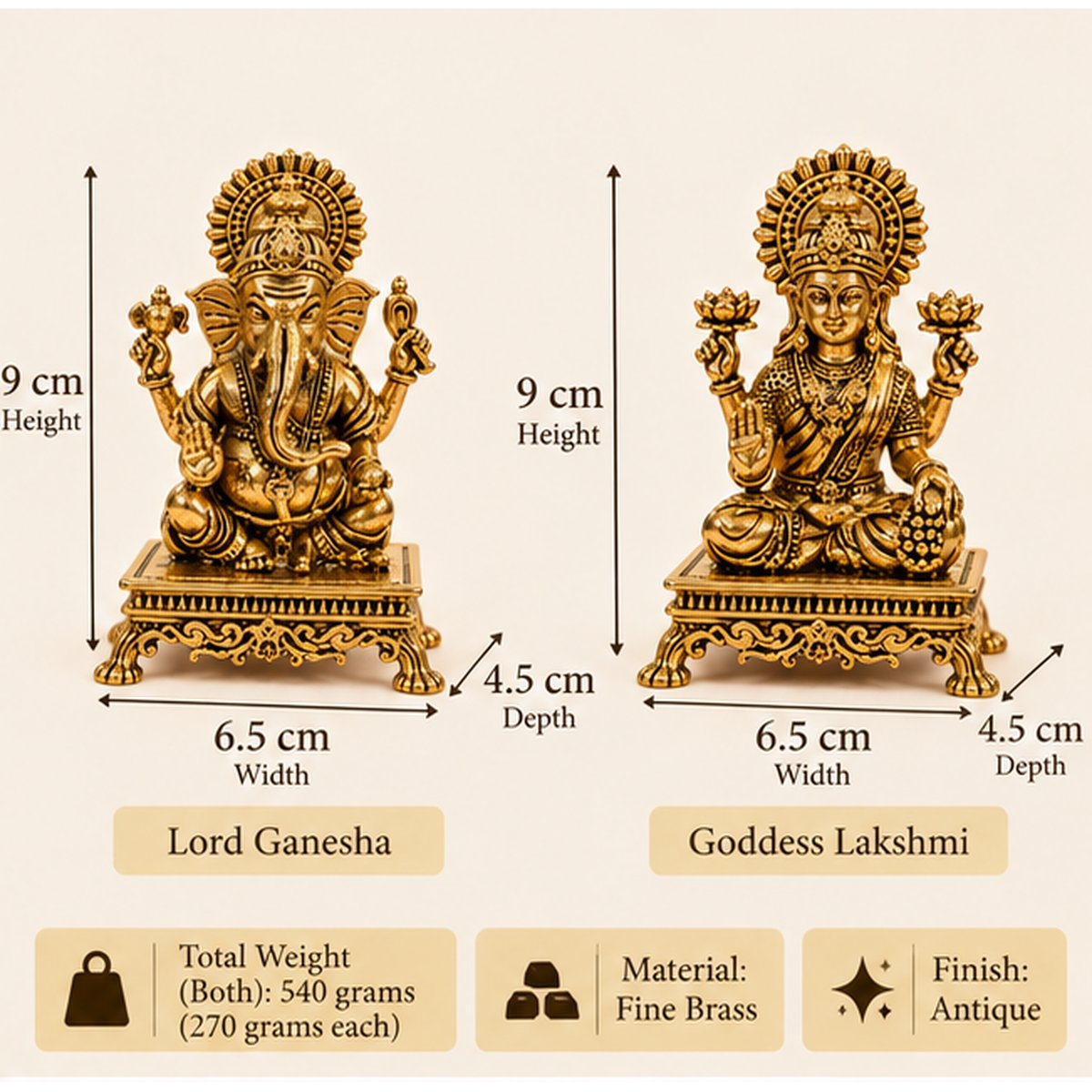 Fine Brass Lakshmi & Ganesha Idol on Asana, photo 2