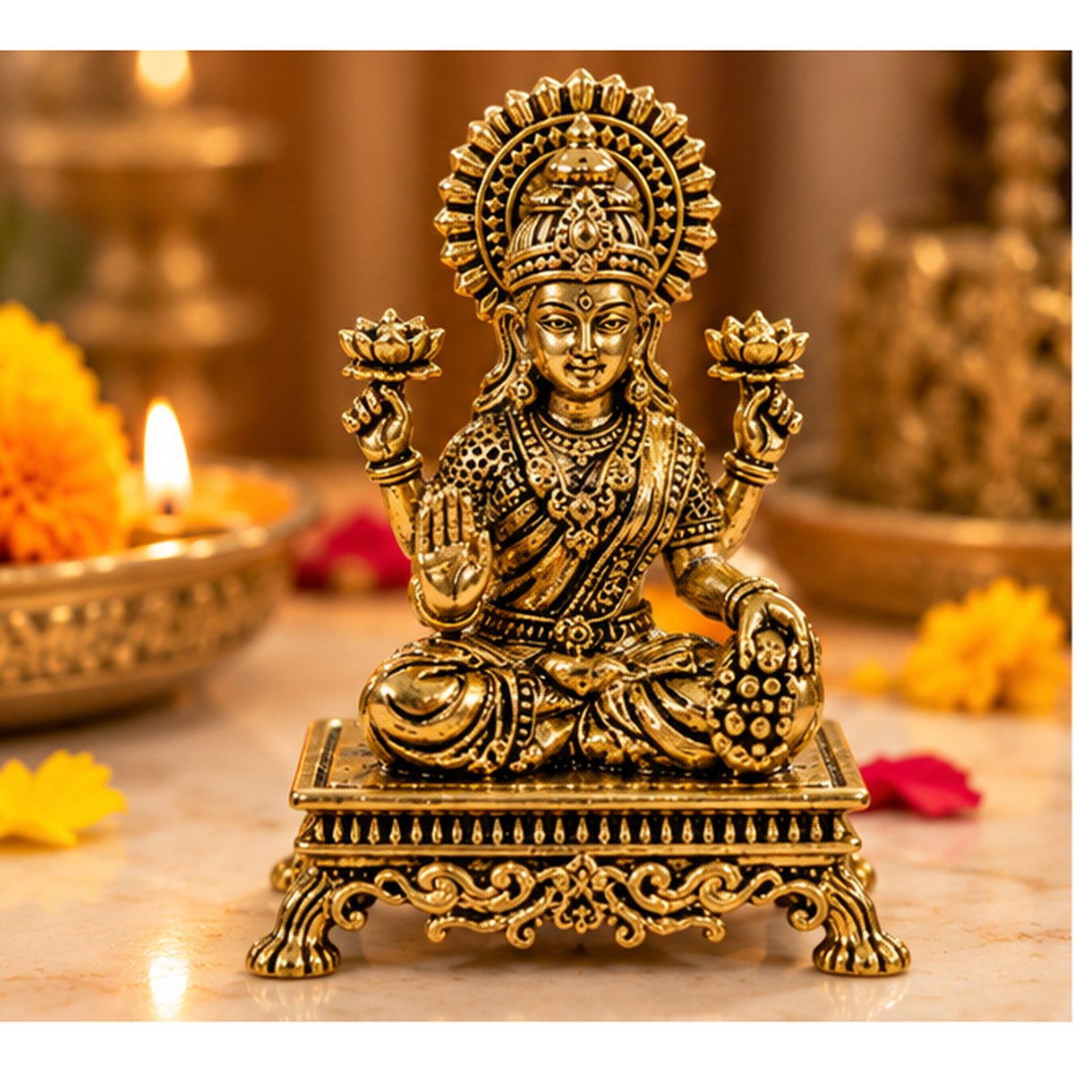 Fine Brass Lakshmi & Ganesha Idol on Asana, photo 3