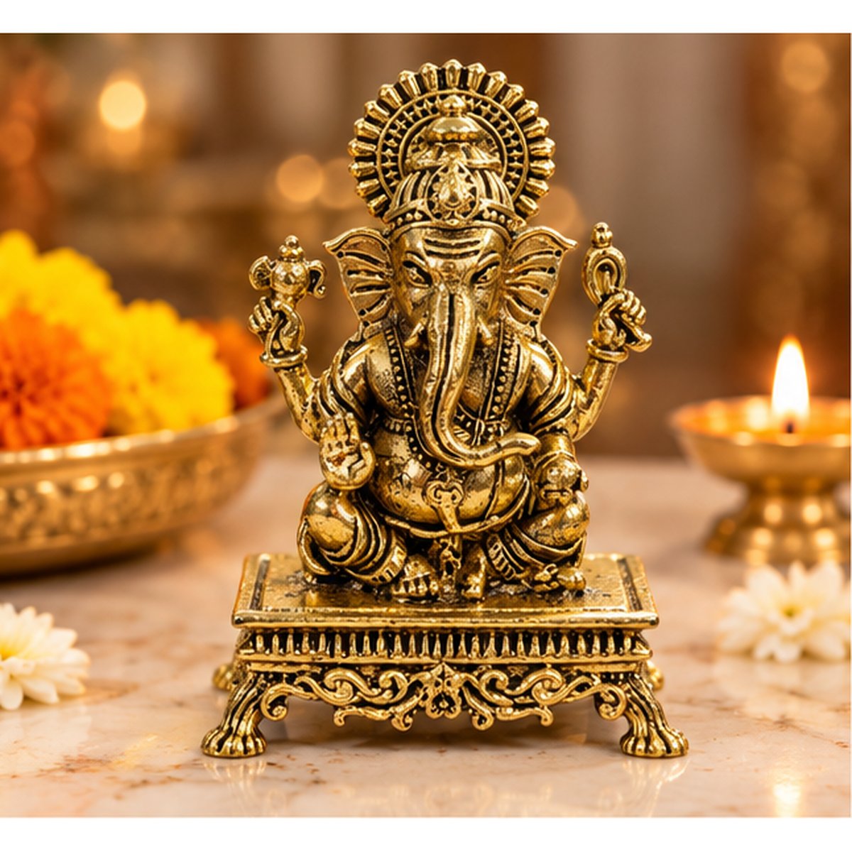 Fine Brass Lakshmi & Ganesha Idol on Asana, photo 4