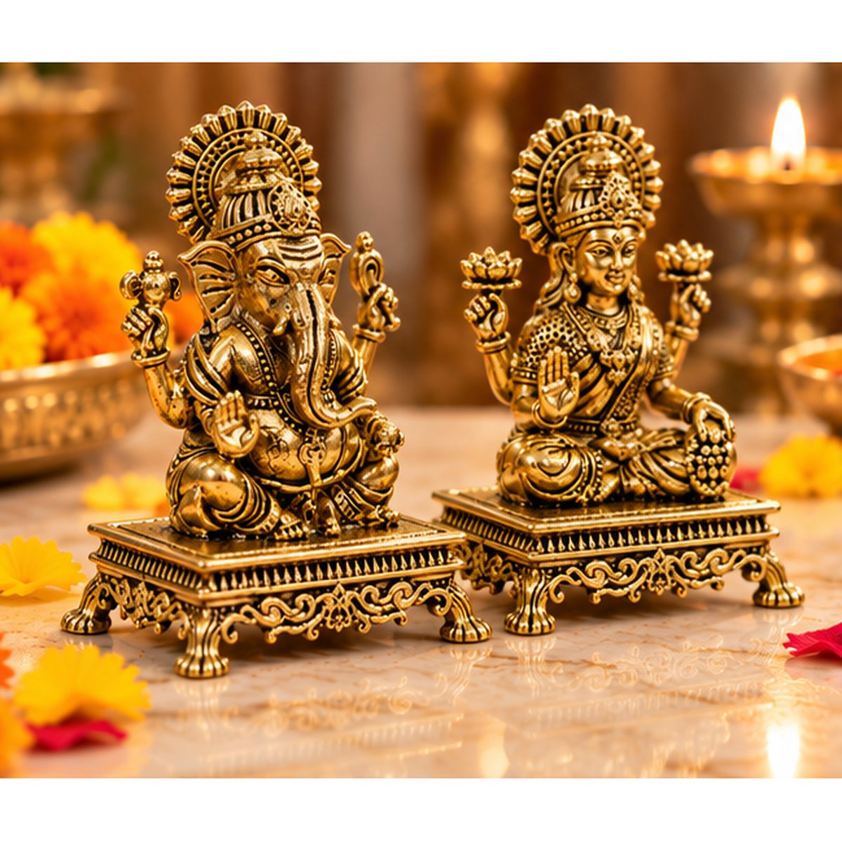 Fine Brass Lakshmi & Ganesha Idol on Asana, photo 7