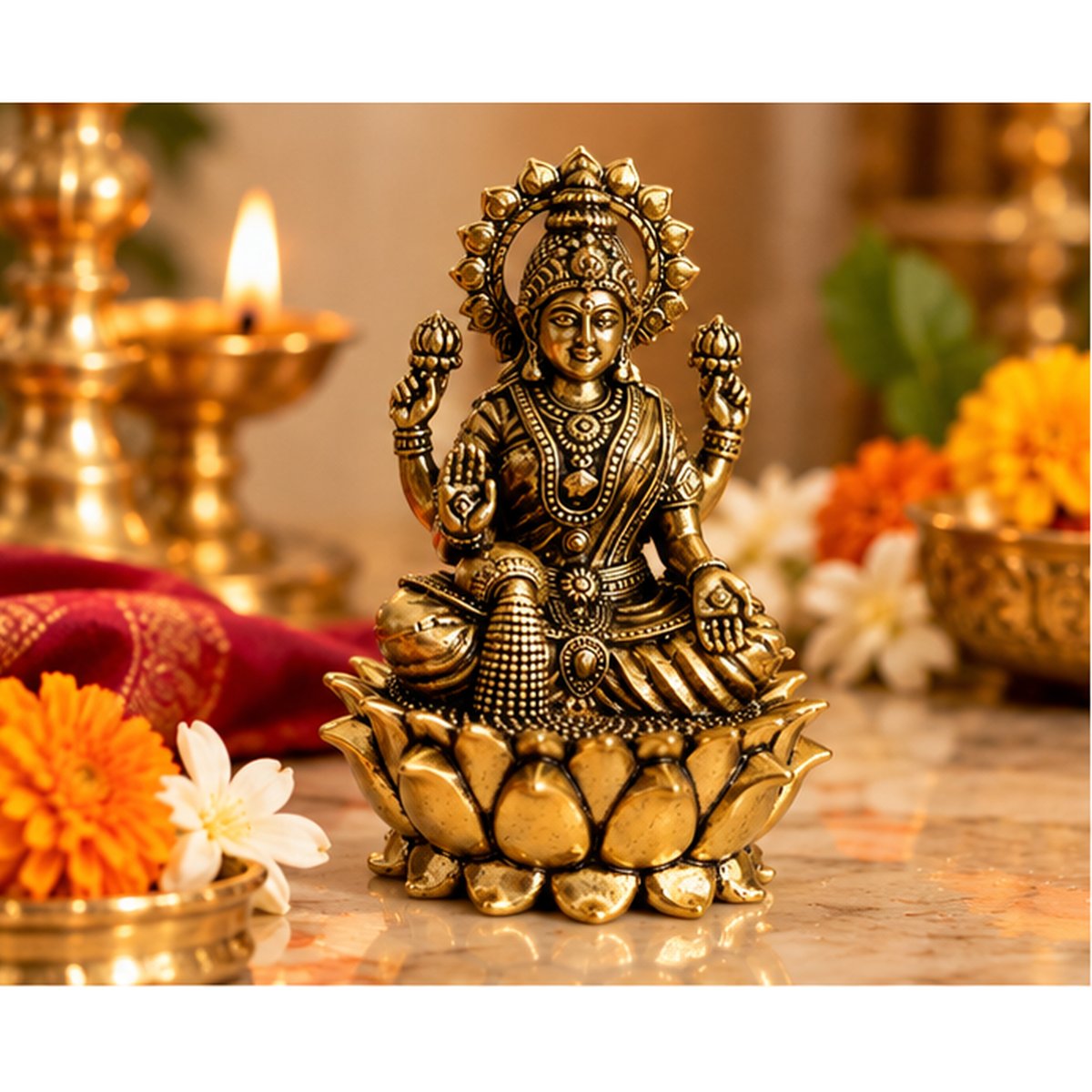 Fine Brass Lakshmi & Ganesha Idol on Lotus, photo 3