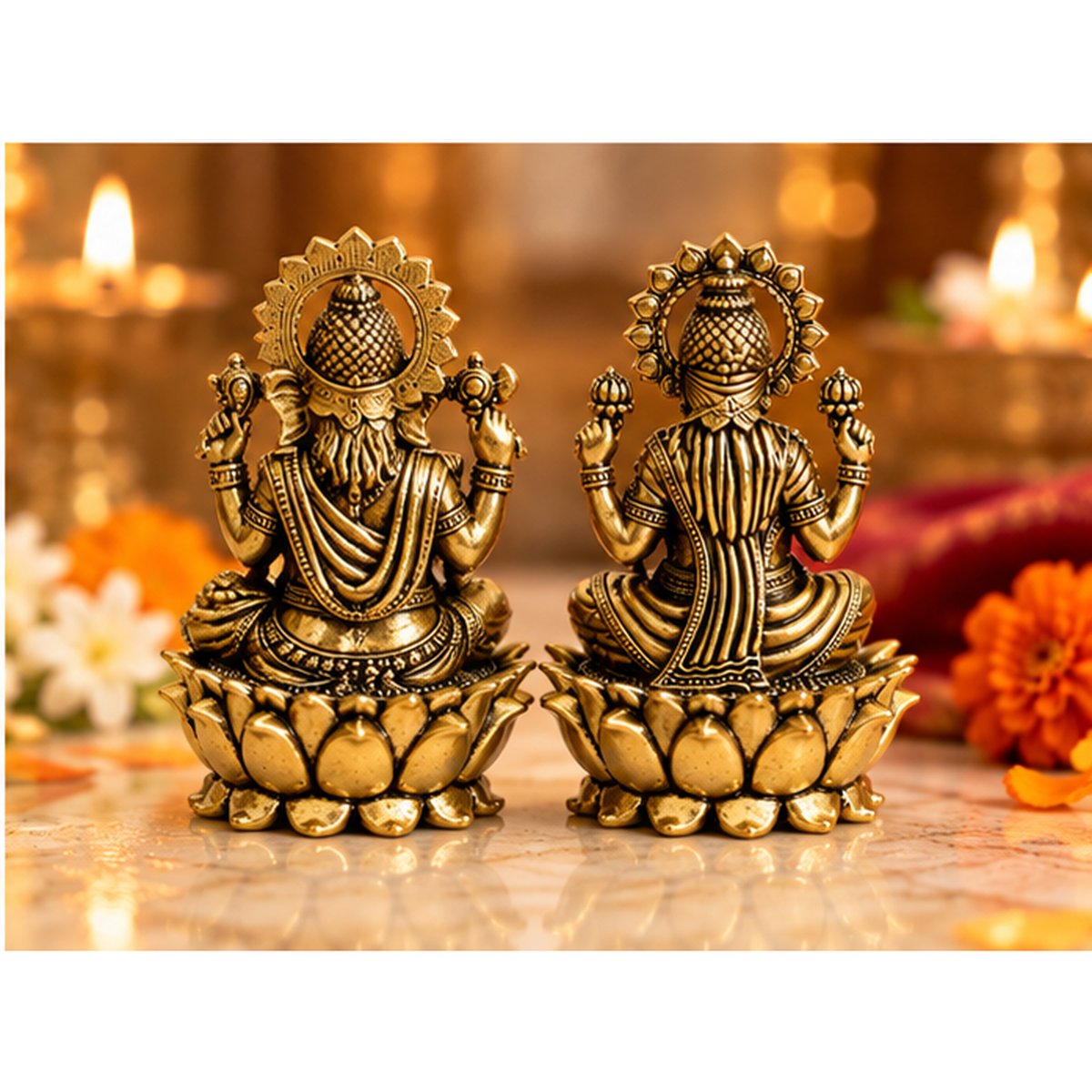 Fine Brass Lakshmi & Ganesha Idol on Lotus, photo 6