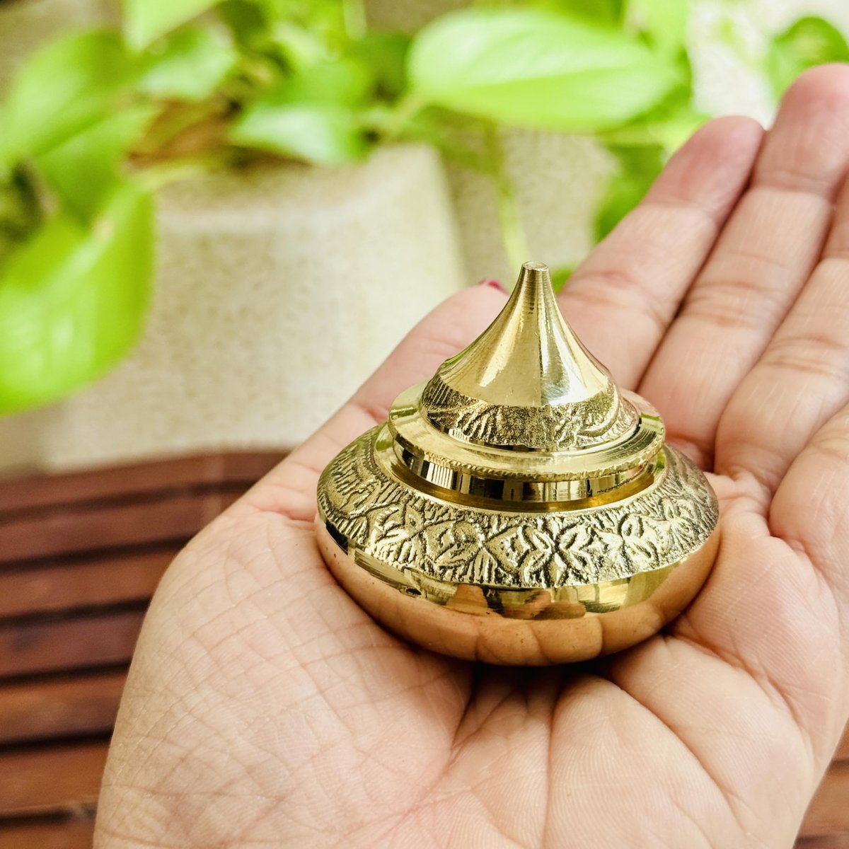 Floral Engraved Brass Kumkum Dibbi
