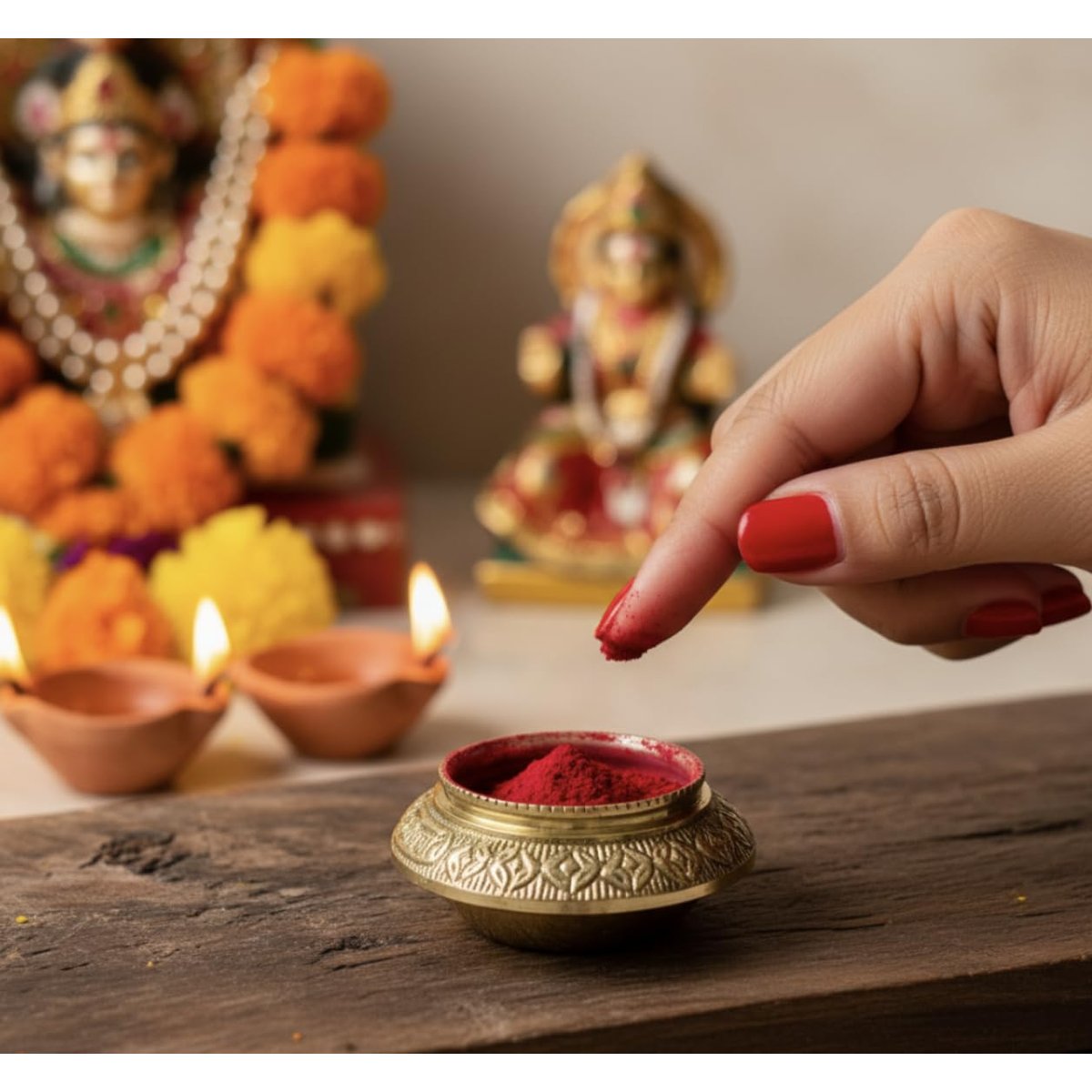 Floral Engraved Brass Kumkum Dibbi, photo 4
