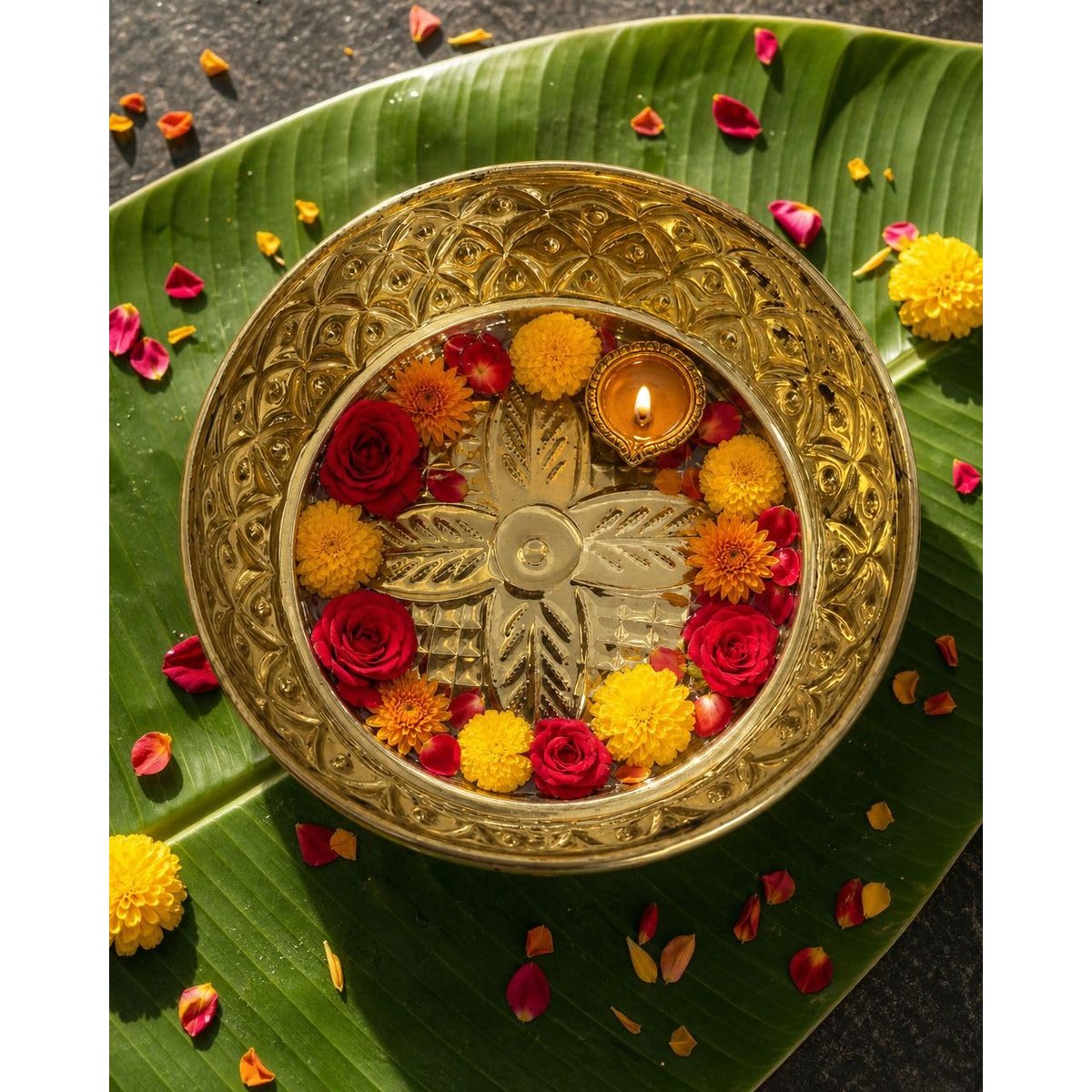 Floral Engraved Brass Urli