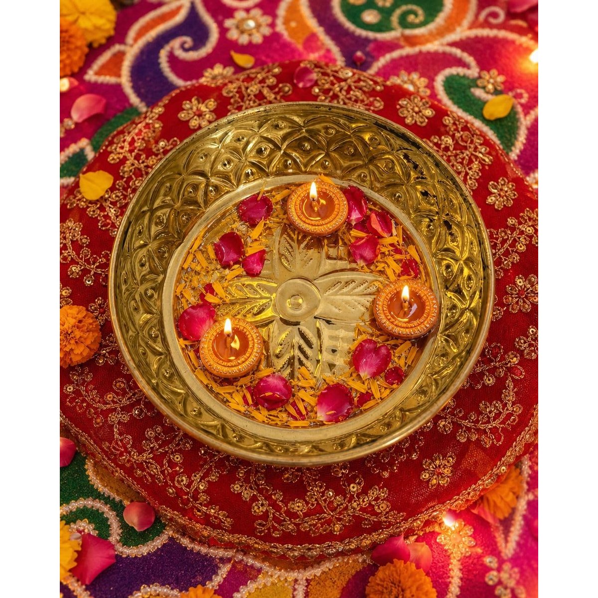 Floral Engraved Brass Urli, photo 2