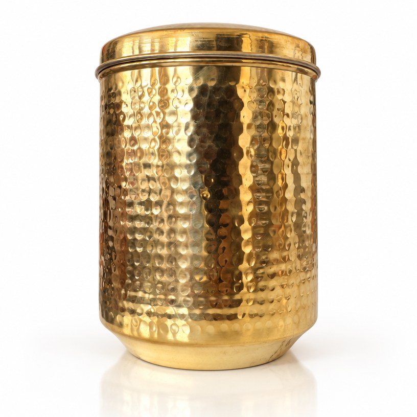 Hand-Hammered Brass Storage Container with Lid