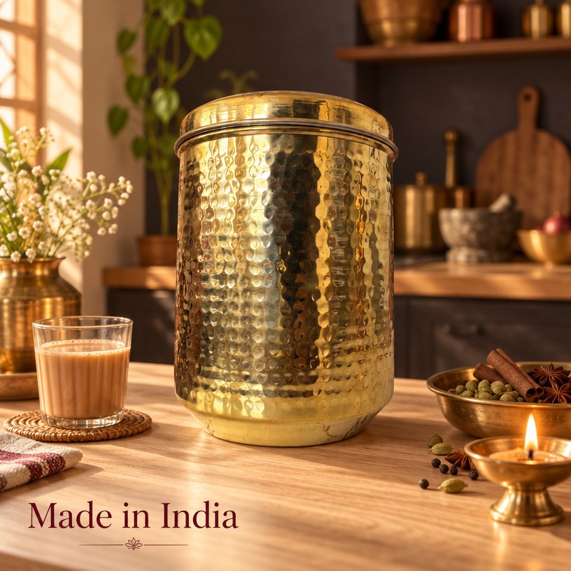Hand-Hammered Brass Storage Container with Lid — photo 2