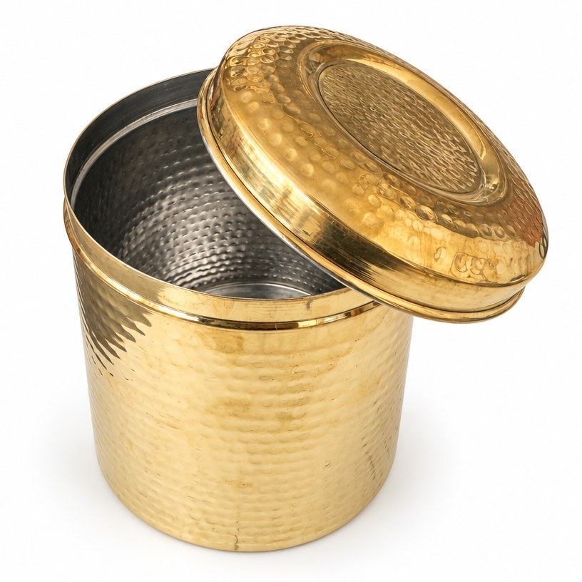 Hand-Hammered Brass Storage Container with Lid — photo 3
