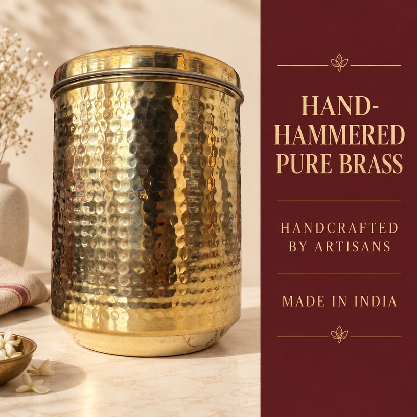 Hand-Hammered Brass Storage Container with Lid — photo 4
