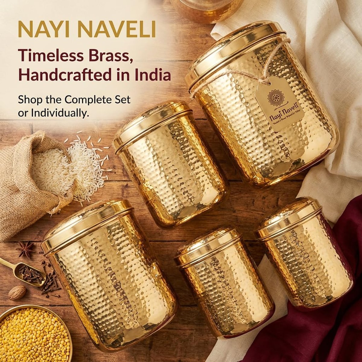 Hand-Hammered Brass Storage Containers (Set of 6), photo 2