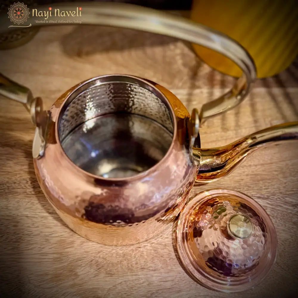 Handcrafted Brass & Copper Tea Kettle — photo 5