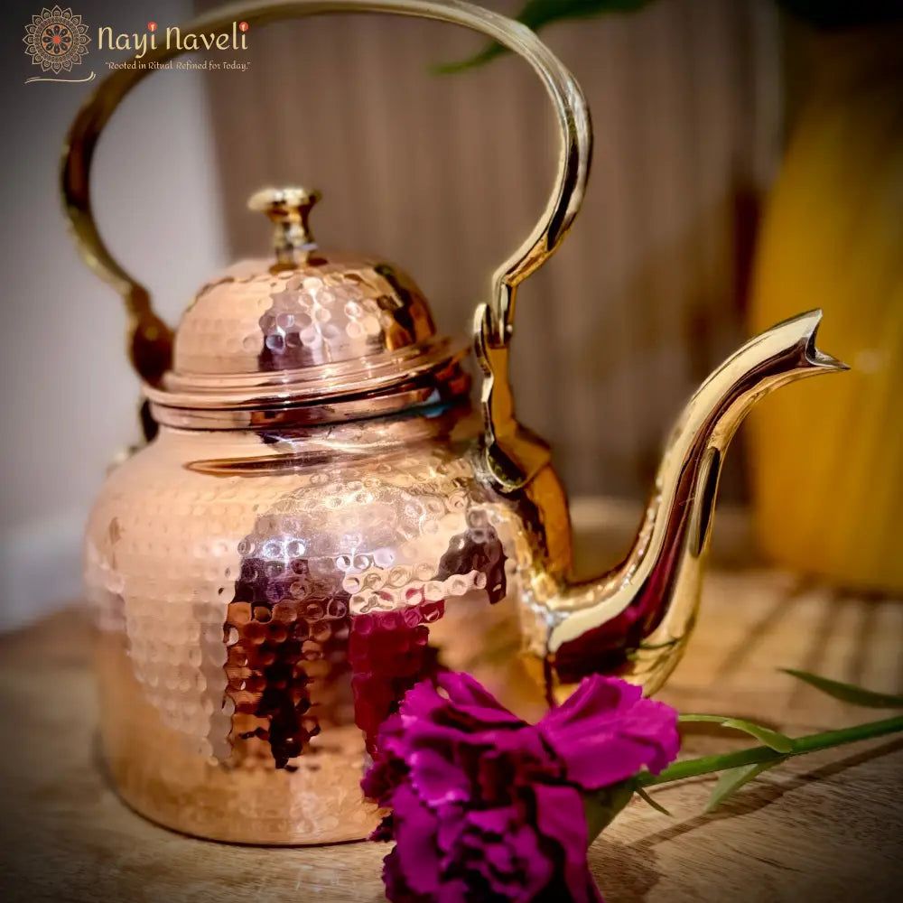 Handcrafted Brass & Copper Tea Kettle — photo 2